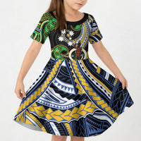 South Sea Islanders And Vanuatu Kid Short Sleeve Dress Boar Tusk Warrior Southern Tribal Pattern DT05 KID Black - Polynesian Pride
