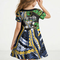 South Sea Islanders And Vanuatu Kid Short Sleeve Dress Boar Tusk Warrior Southern Tribal Pattern DT05 - Polynesian Pride