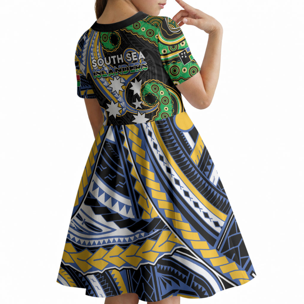 South Sea Islanders And Vanuatu Kid Short Sleeve Dress Boar Tusk Warrior Southern Tribal Pattern DT05 - Polynesian Pride