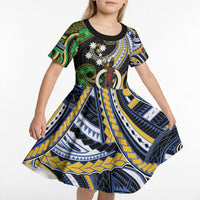 South Sea Islanders And Vanuatu Kid Short Sleeve Dress Boar Tusk Warrior Southern Tribal Pattern DT05 - Polynesian Pride