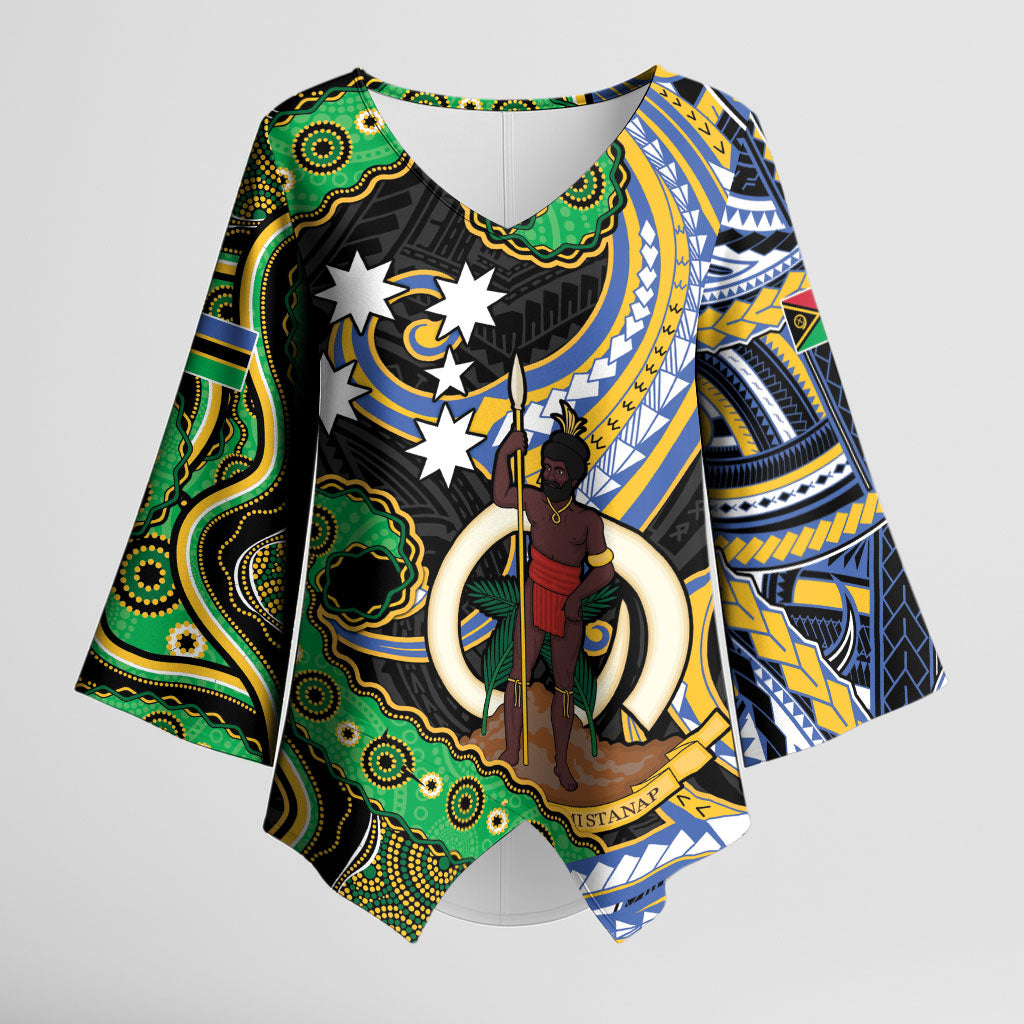 South Sea Islanders And Vanuatu Kimono Sleeve Blouse Boar Tusk Warrior Southern Tribal Pattern DT05 Female Black - Polynesian Pride