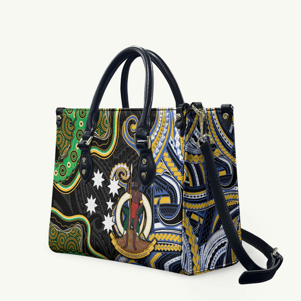 South Sea Islanders And Vanuatu Leather Bag Boar Tusk Warrior Southern Tribal Pattern DT05 Black - Polynesian Pride