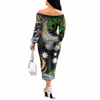 South Sea Islanders And Vanuatu Off The Shoulder Long Sleeve Dress Boar Tusk Warrior Southern Tribal Pattern DT05 - Polynesian Pride