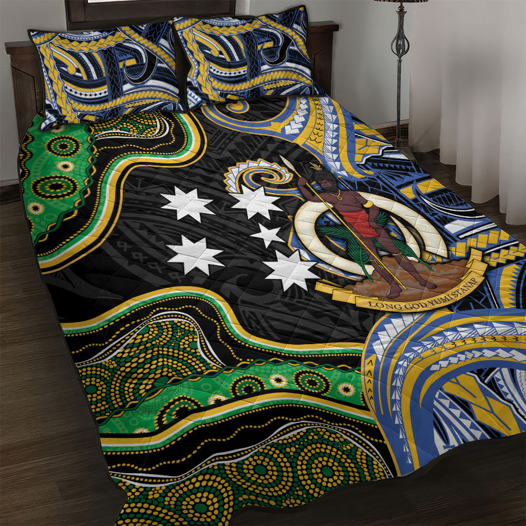 South Sea Islanders And Vanuatu Quilt Bed Set Boar Tusk Warrior Southern Tribal Pattern DT05 Black - Polynesian Pride