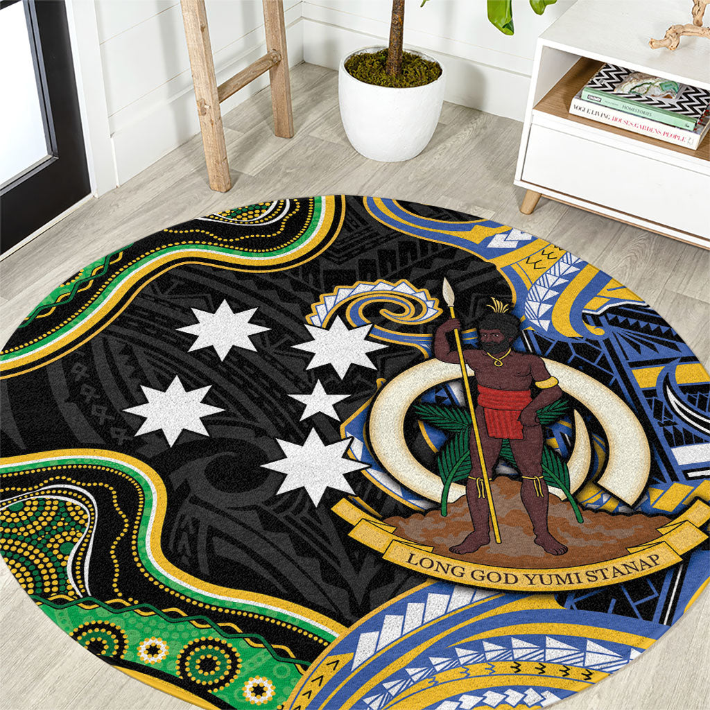 South Sea Islanders And Vanuatu Round Carpet Boar Tusk Warrior Southern Tribal Pattern DT05 Black - Polynesian Pride