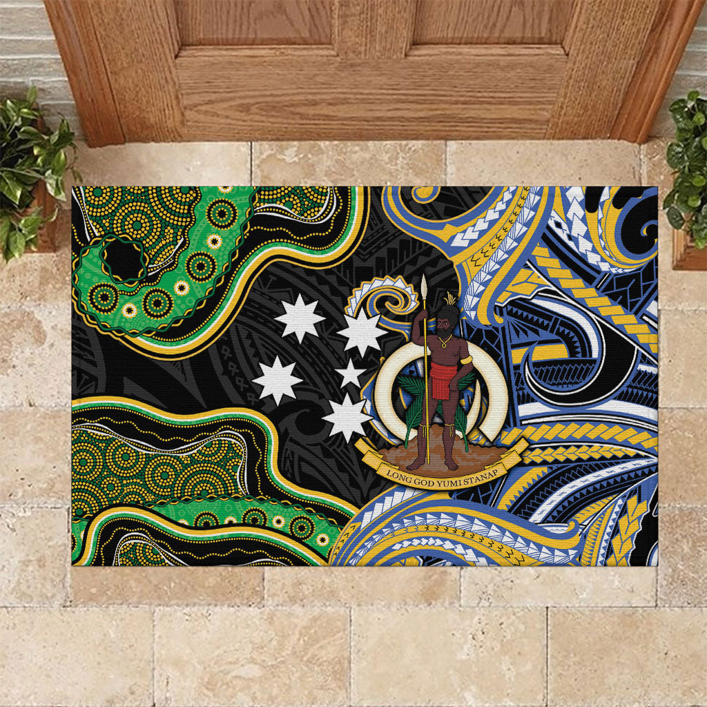 South Sea Islanders And Vanuatu Rubber Doormat Boar Tusk Warrior Southern Tribal Pattern DT05 Black - Polynesian Pride