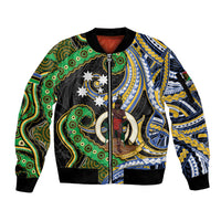 South Sea Islanders And Vanuatu Sleeve Zip Bomber Jacket Boar Tusk Warrior Southern Tribal Pattern DT05 Unisex Black - Polynesian Pride