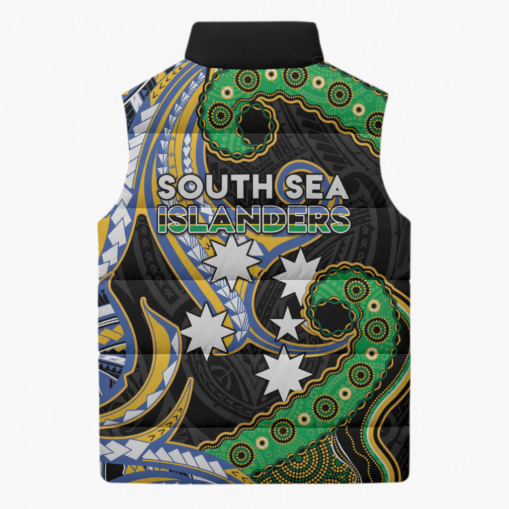 South Sea Islanders And Vanuatu Sleeveless Puffer Jacket Boar Tusk Warrior Southern Tribal Pattern DT05 - Polynesian Pride
