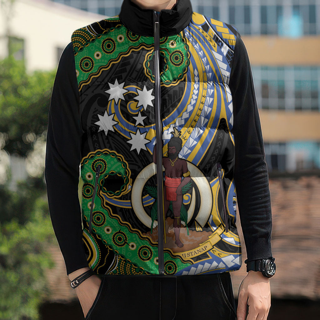 South Sea Islanders And Vanuatu Sleeveless Puffer Jacket Boar Tusk Warrior Southern Tribal Pattern DT05 - Polynesian Pride