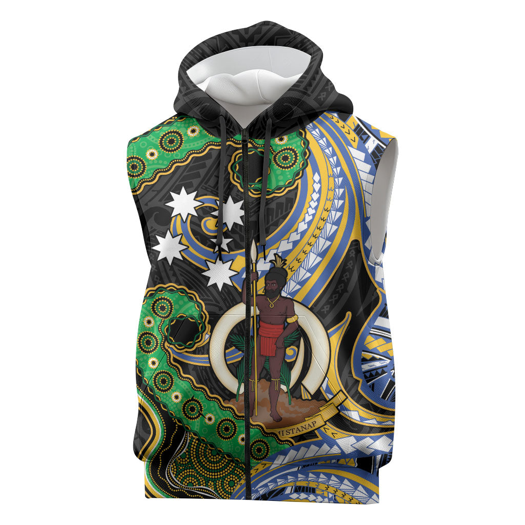 South Sea Islanders And Vanuatu Sleeveless Zip Hoodie Boar Tusk Warrior Southern Tribal Pattern DT05 Black - Polynesian Pride