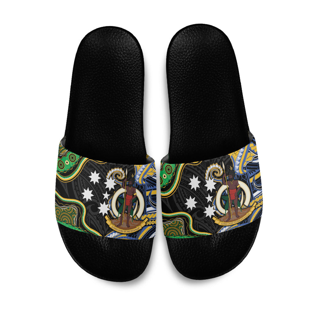 South Sea Islanders And Vanuatu Slide Sandals Boar Tusk Warrior Southern Tribal Pattern DT05 Black - Polynesian Pride