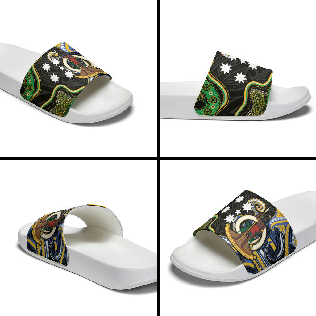 South Sea Islanders And Vanuatu Slide Sandals Boar Tusk Warrior Southern Tribal Pattern DT05 - Polynesian Pride