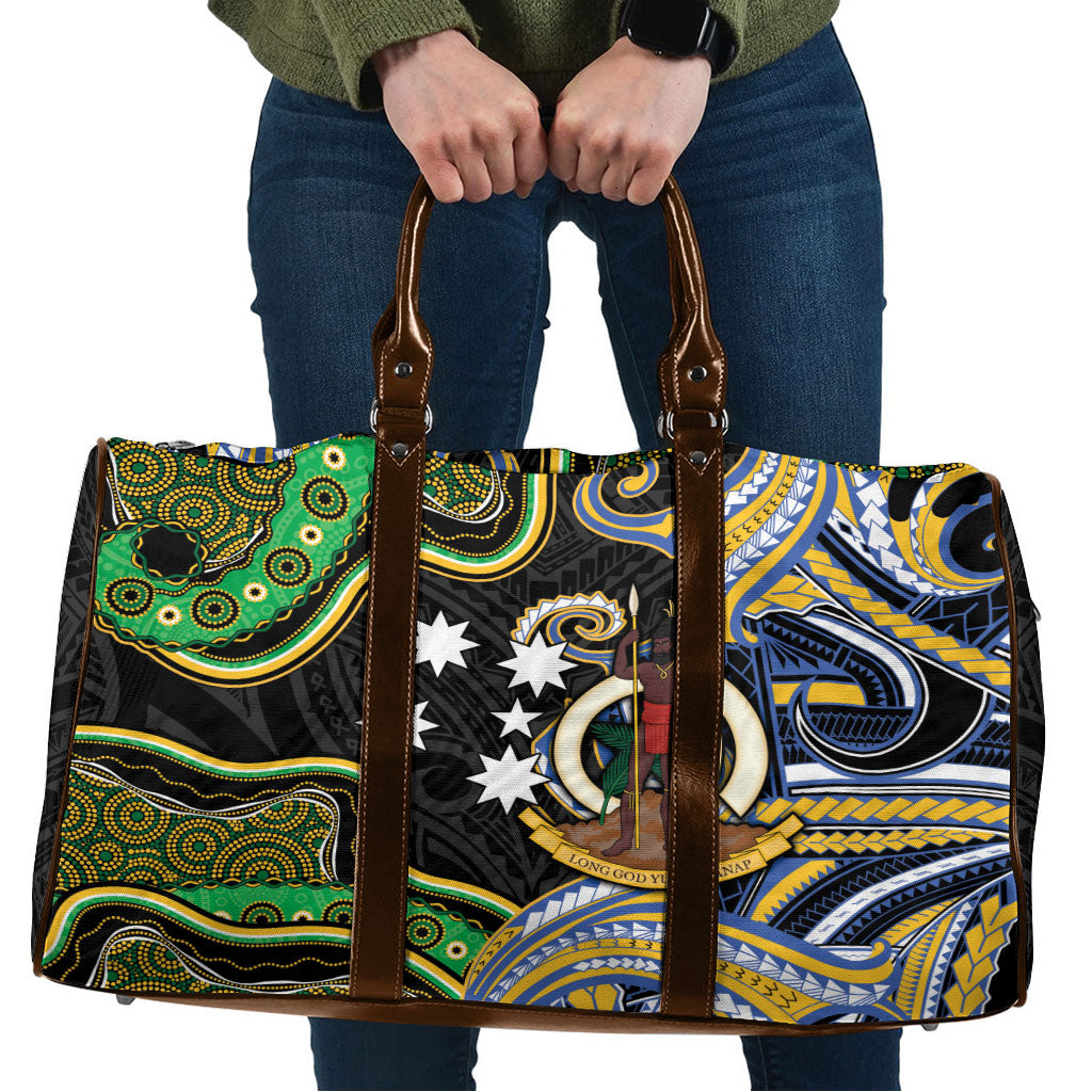 South Sea Islanders And Vanuatu Travel Bag Boar Tusk Warrior Southern Tribal Pattern DT05 Black - Polynesian Pride
