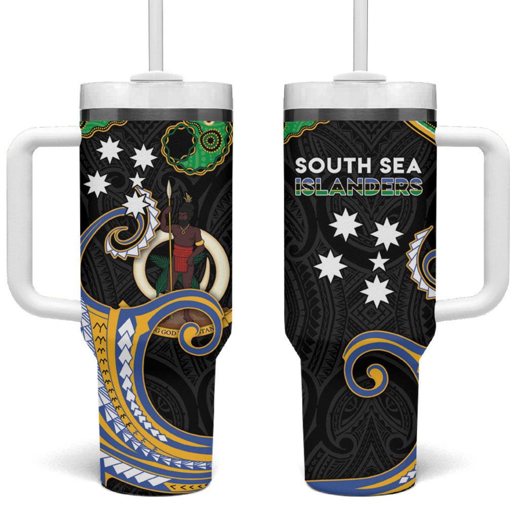 South Sea Islanders And Vanuatu Tumbler With Handle Boar Tusk Warrior Southern Tribal Pattern DT05 One Size: 40 oz Black - Polynesian Pride