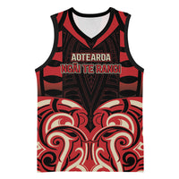 Custom Aotearoa Ngai Te Rangi Basketball Jersey New Zealand Traditional Maori Pattern DT05 Unisex Red - Polynesian Pride