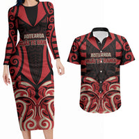Custom Aotearoa Ngai Te Rangi Couples Matching Long Sleeve Bodycon Dress and Hawaiian Shirt New Zealand Traditional Maori Pattern DT05 Red - Polynesian Pride