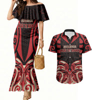 Custom Aotearoa Ngai Te Rangi Couples Matching Mermaid Dress and Hawaiian Shirt New Zealand Traditional Maori Pattern DT05 Red - Polynesian Pride