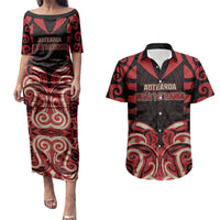 Custom Aotearoa Ngai Te Rangi Couples Matching Puletasi and Hawaiian Shirt New Zealand Traditional Maori Pattern DT05 Red - Polynesian Pride
