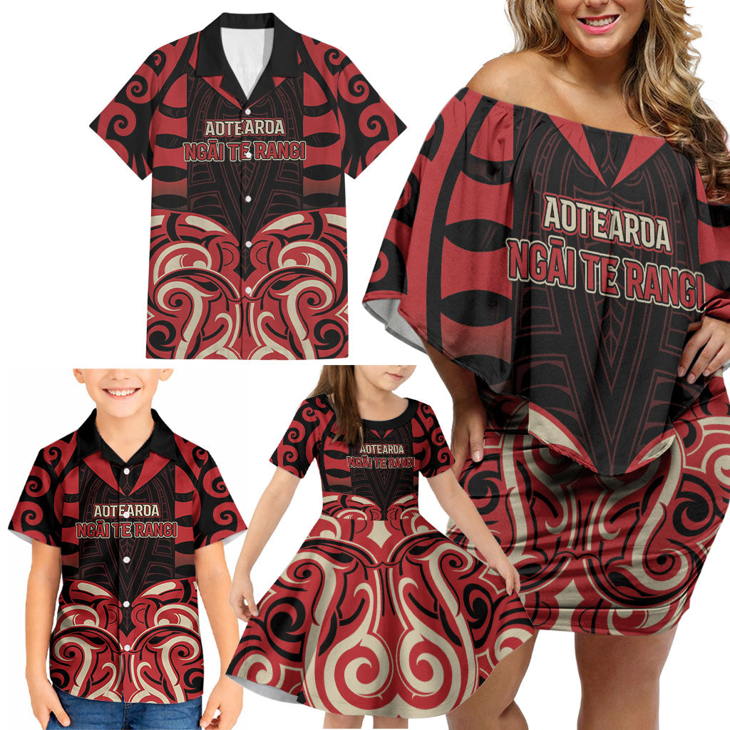 Custom Aotearoa Ngai Te Rangi Family Matching Off Shoulder Short Dress and Hawaiian Shirt New Zealand Traditional Maori Pattern DT05 - Polynesian Pride