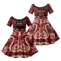 Custom Aotearoa Ngai Te Rangi Family Matching Puletasi and Hawaiian Shirt New Zealand Traditional Maori Pattern DT05 Daughter's Dress Red - Polynesian Pride
