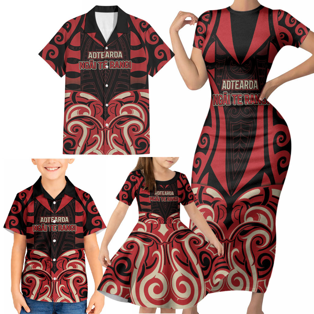 Custom Aotearoa Ngai Te Rangi Family Matching Short Sleeve Bodycon Dress and Hawaiian Shirt New Zealand Traditional Maori Pattern DT05 - Polynesian Pride
