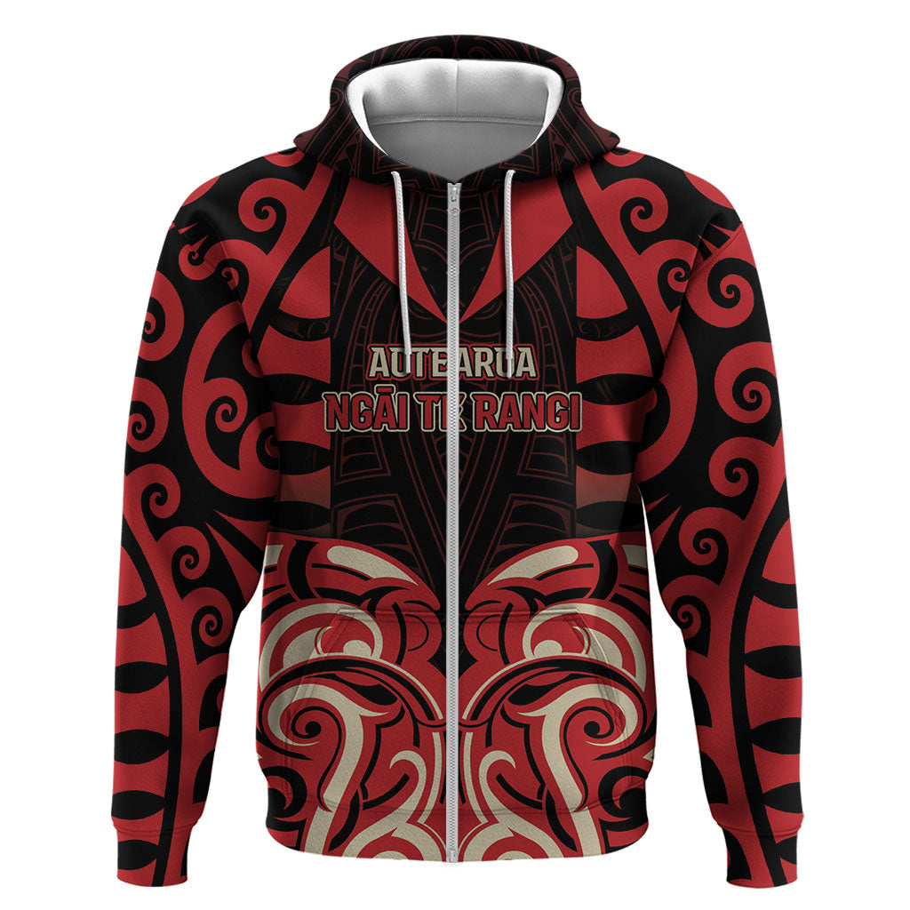 Custom Aotearoa Ngai Te Rangi Hoodie New Zealand Traditional Maori Pattern DT05 Zip Hoodie Red - Polynesian Pride