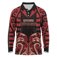 Custom Aotearoa Ngai Te Rangi Long Sleeve Polo Shirt New Zealand Traditional Maori Pattern DT05 Red - Polynesian Pride