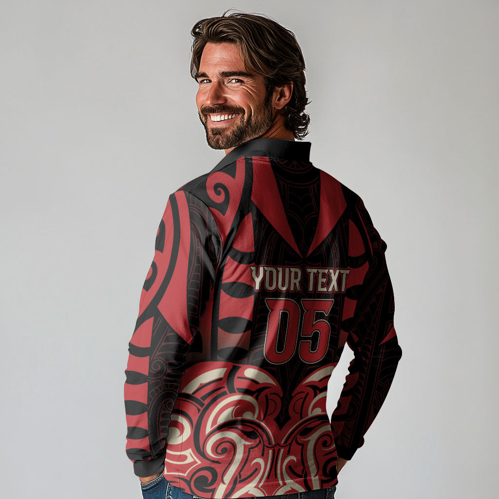Custom Aotearoa Ngai Te Rangi Long Sleeve Polo Shirt New Zealand Traditional Maori Pattern DT05 - Polynesian Pride