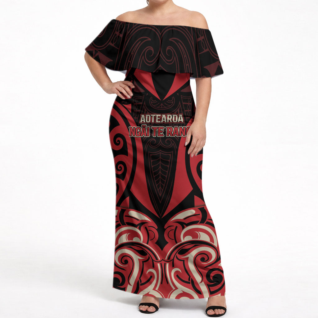 Custom Aotearoa Ngai Te Rangi Off Shoulder Maxi Dress New Zealand Traditional Maori Pattern DT05 Women Red - Polynesian Pride