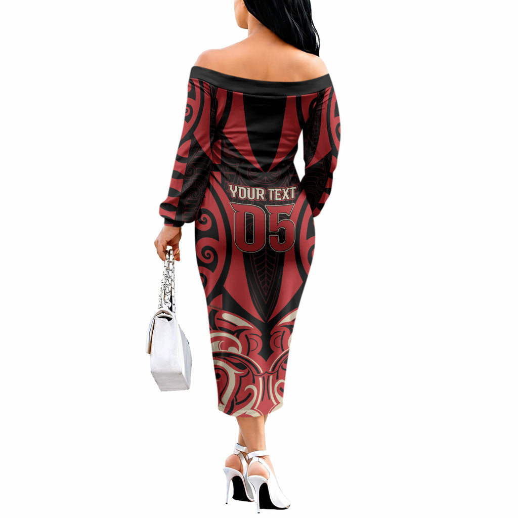 Custom Aotearoa Ngai Te Rangi Off The Shoulder Long Sleeve Dress New Zealand Traditional Maori Pattern DT05 - Polynesian Pride