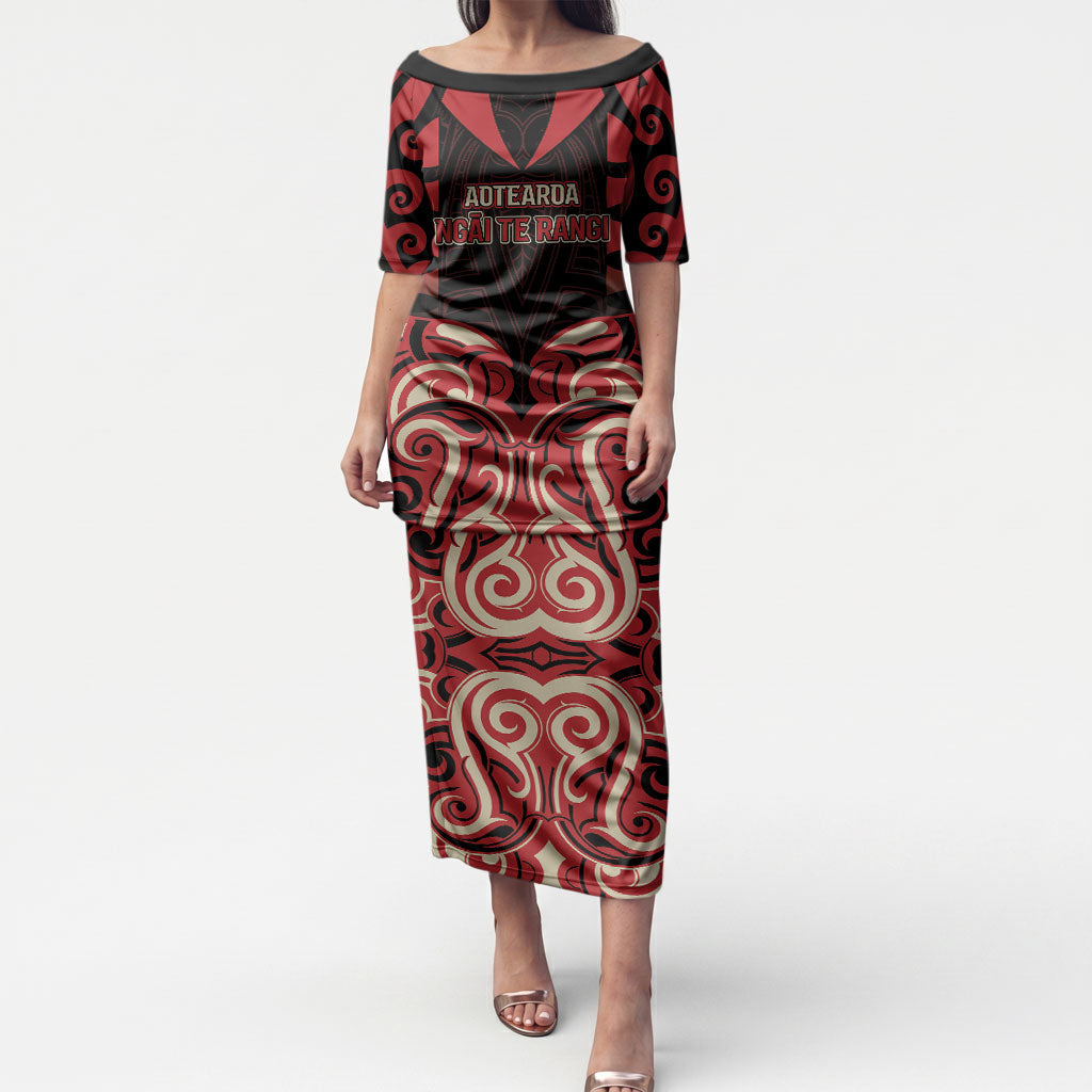 Custom Aotearoa Ngai Te Rangi Puletasi New Zealand Traditional Maori Pattern DT05 Long Dress Red - Polynesian Pride