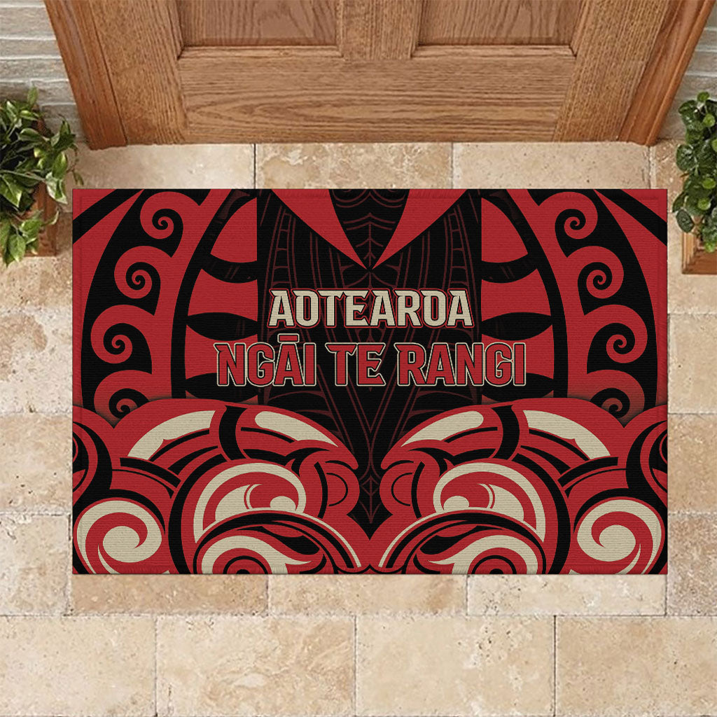 Aotearoa Ngai Te Rangi Rubber Doormat New Zealand Traditional Maori Pattern DT05 Red - Polynesian Pride