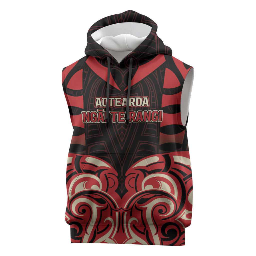 Custom Aotearoa Ngai Te Rangi Sleeveless Hoodie New Zealand Traditional Maori Pattern DT05 Red - Polynesian Pride