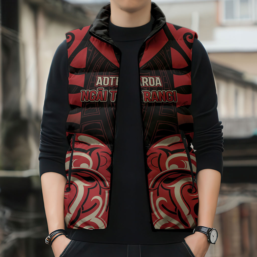 Custom Aotearoa Ngai Te Rangi Sleeveless Puffer Jacket New Zealand Traditional Maori Pattern DT05 - Polynesian Pride