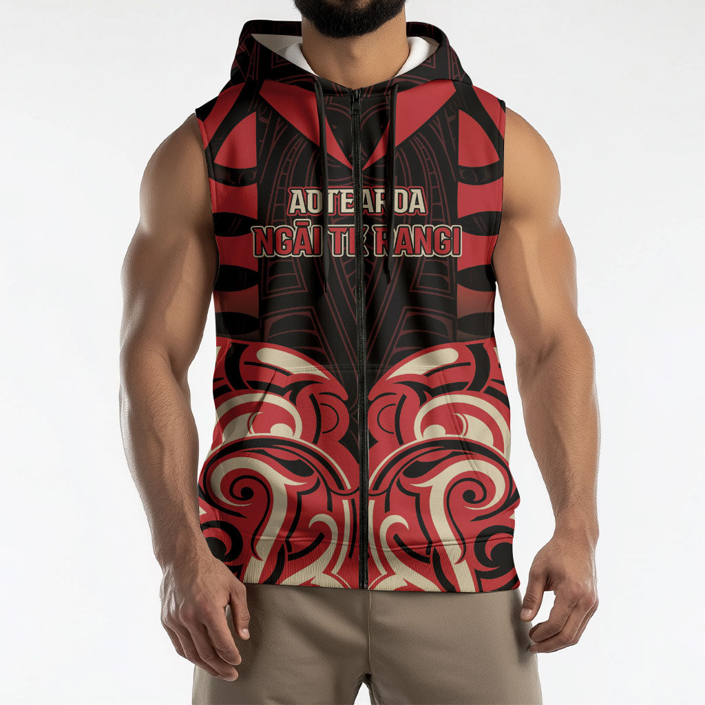 Custom Aotearoa Ngai Te Rangi Sleeveless Zip Hoodie New Zealand Traditional Maori Pattern DT05 - Polynesian Pride