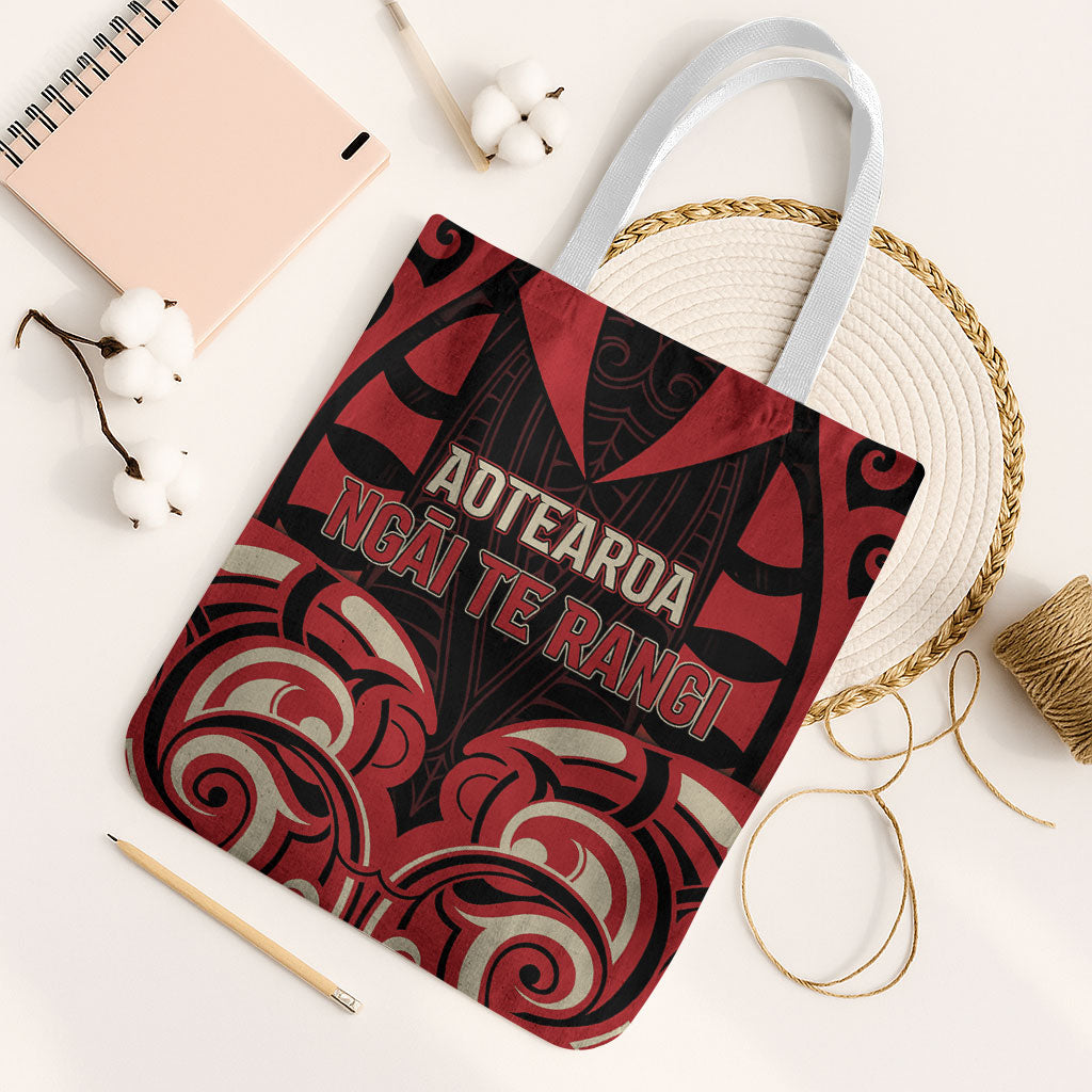 Aotearoa Ngai Te Rangi Tote Bag New Zealand Traditional Maori Pattern DT05 White Strap One Size Red - Polynesian Pride
