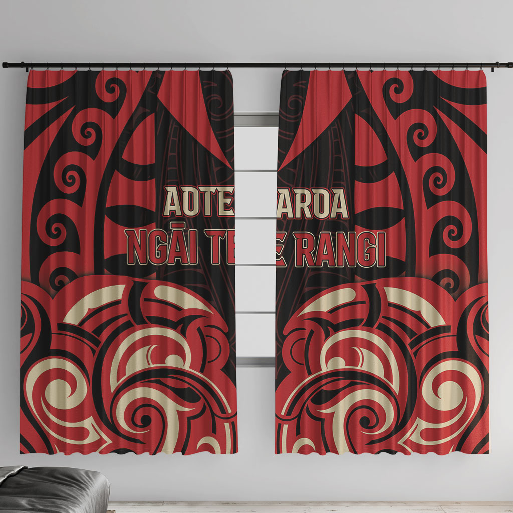 Aotearoa Ngai Te Rangi Window Curtain New Zealand Traditional Maori Pattern DT05 With Hooks Red - Polynesian Pride