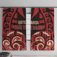 Aotearoa Ngai Te Rangi Window Curtain New Zealand Traditional Maori Pattern DT05 With Hooks Red - Polynesian Pride