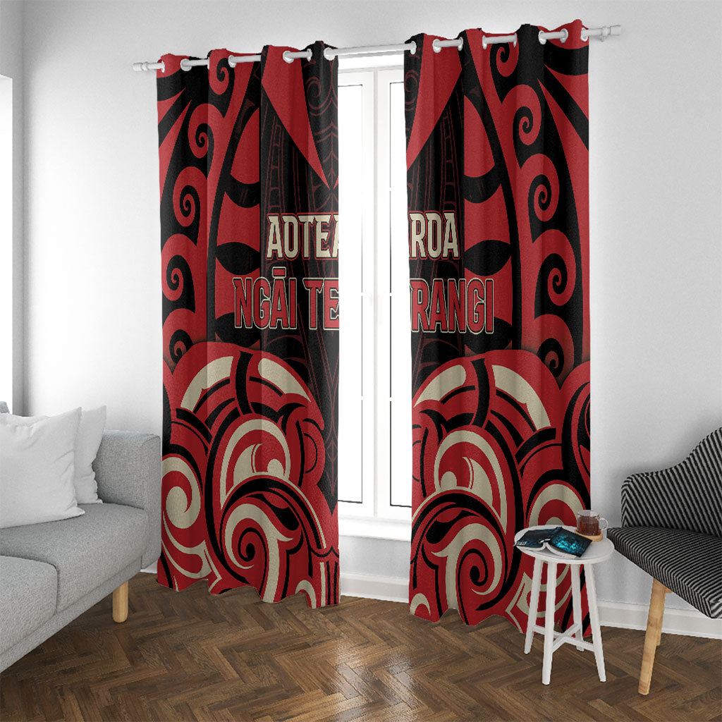 Aotearoa Ngai Te Rangi Window Curtain New Zealand Traditional Maori Pattern DT05 With Grommets Red - Polynesian Pride