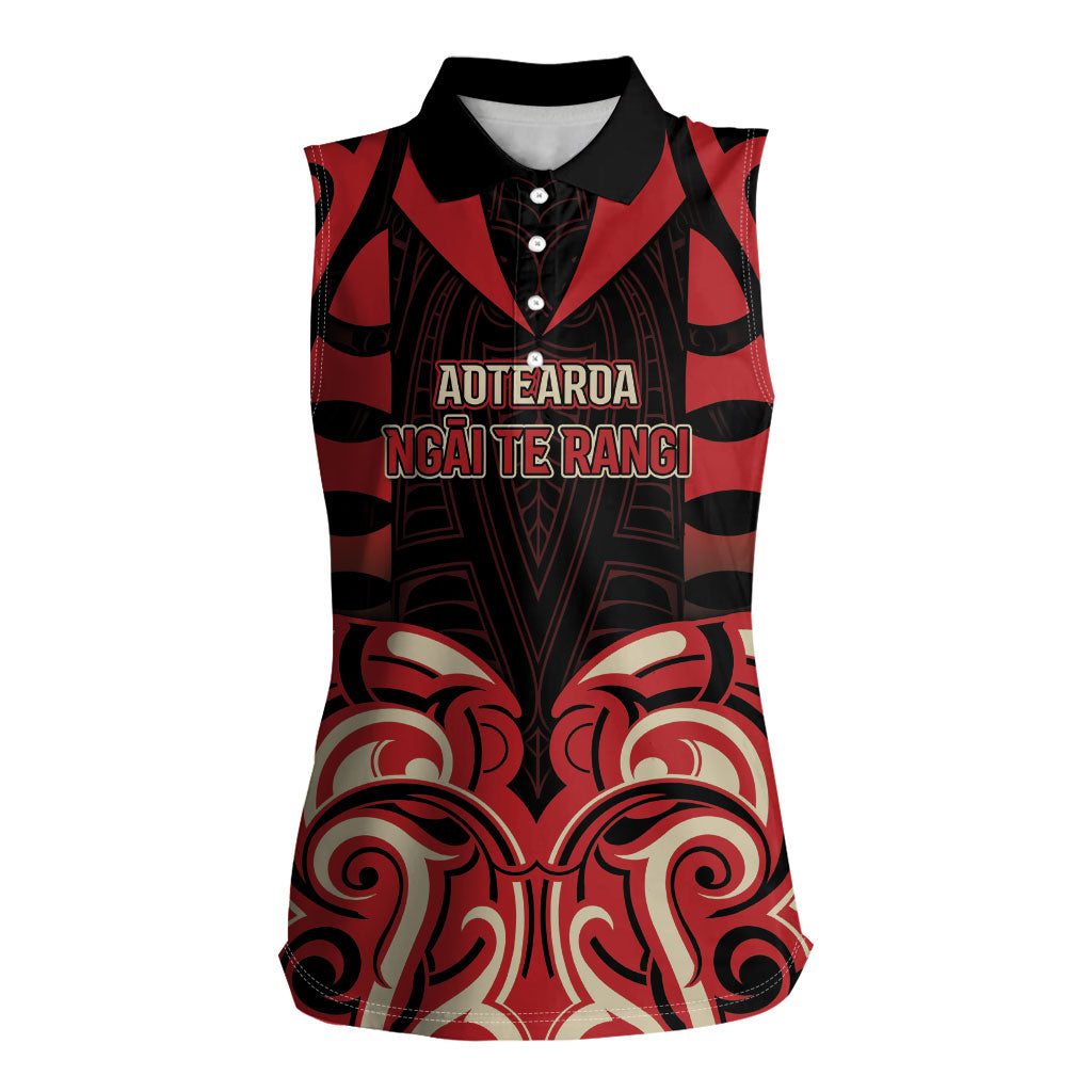 Custom Aotearoa Ngai Te Rangi Women Sleeveless Polo Shirt New Zealand Traditional Maori Pattern DT05 Female Red - Polynesian Pride