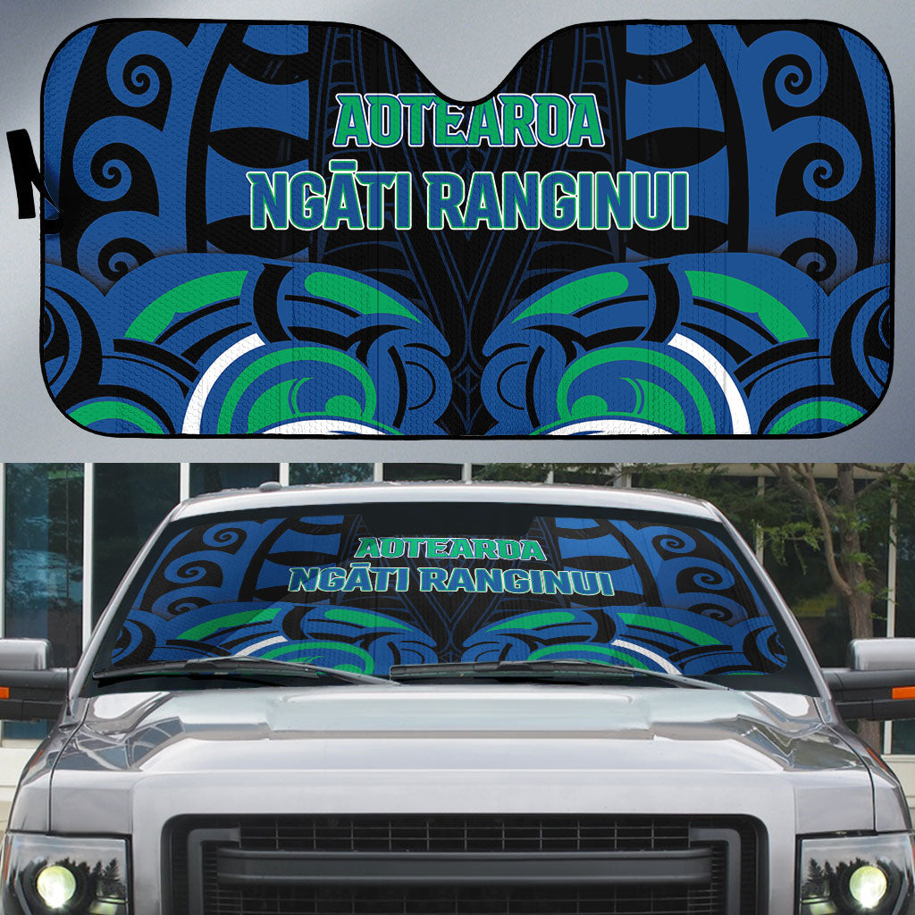 Aotearoa Ngati Ranginui Auto Sun Shade New Zealand Traditional Maori Pattern DT05 Navy - Polynesian Pride