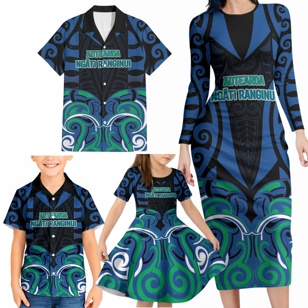 Custom Aotearoa Ngati Ranginui Family Matching Long Sleeve Bodycon Dress and Hawaiian Shirt New Zealand Traditional Maori Pattern DT05 - Polynesian Pride