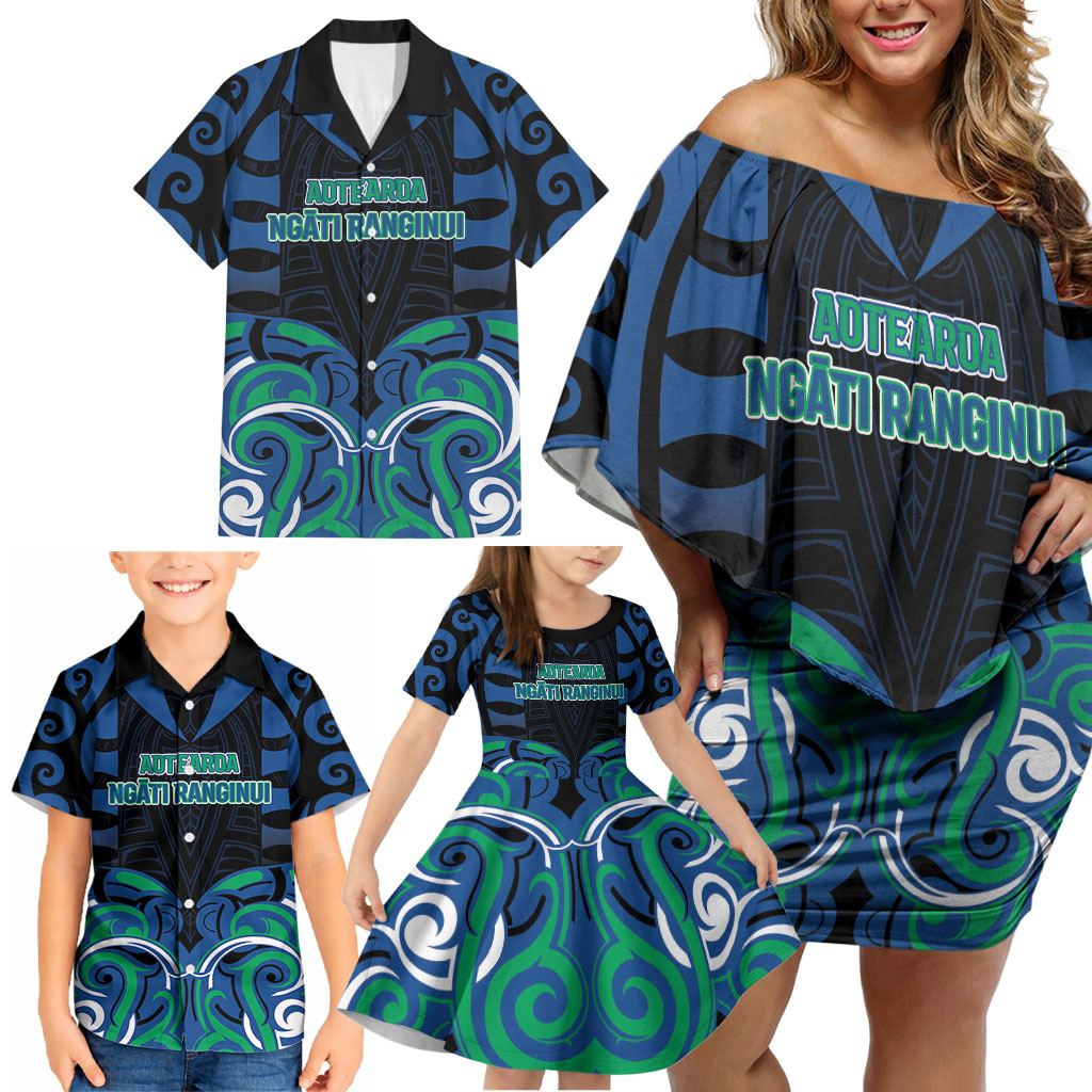 Custom Aotearoa Ngati Ranginui Family Matching Off Shoulder Short Dress and Hawaiian Shirt New Zealand Traditional Maori Pattern DT05 - Polynesian Pride