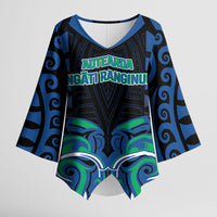 Custom Aotearoa Ngati Ranginui Kimono Sleeve Blouse New Zealand Traditional Maori Pattern DT05 Female Navy - Polynesian Pride