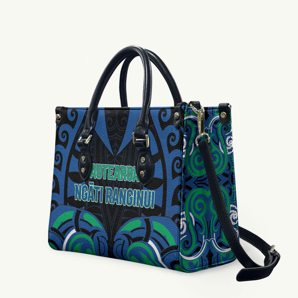 Aotearoa Ngati Ranginui Leather Bag New Zealand Traditional Maori Pattern DT05 Navy - Polynesian Pride