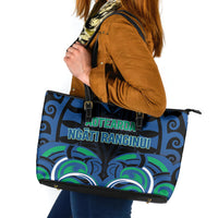 Aotearoa Ngati Ranginui Leather Tote Bag New Zealand Traditional Maori Pattern DT05 Navy - Polynesian Pride