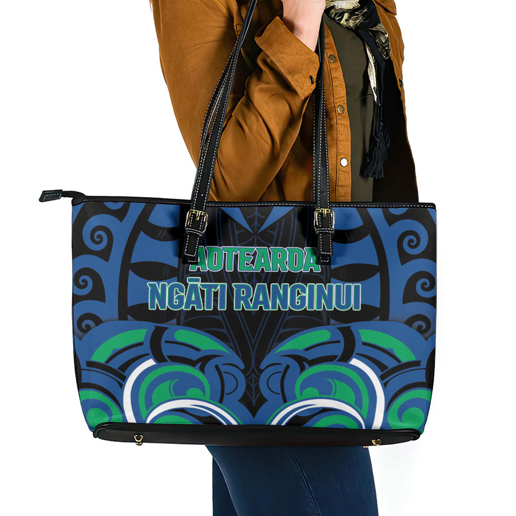Aotearoa Ngati Ranginui Leather Tote Bag New Zealand Traditional Maori Pattern DT05 - Polynesian Pride