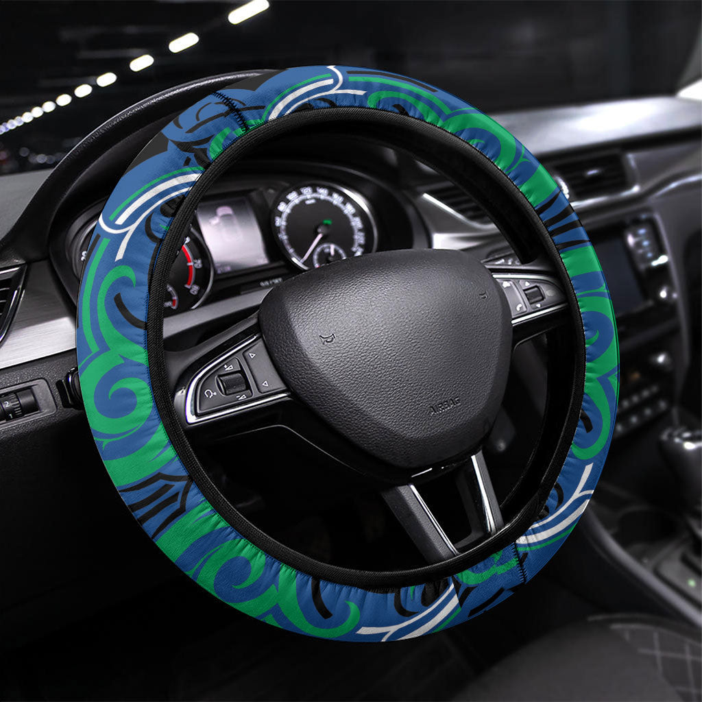 Aotearoa Ngati Ranginui Steering Wheel Cover New Zealand Traditional Maori Pattern DT05 Universal Fit Navy - Polynesian Pride