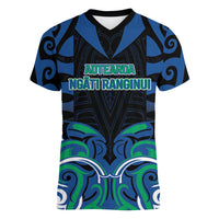 Custom Aotearoa Ngati Ranginui Women V-Neck T-Shirt New Zealand Traditional Maori Pattern DT05 Female Navy - Polynesian Pride