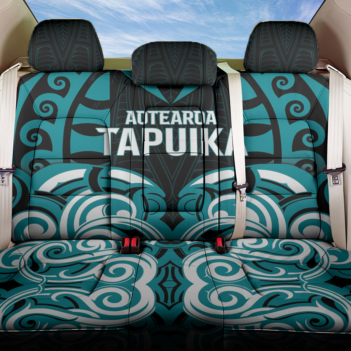 Aotearoa Tapuika Back Car Seat Cover New Zealand Traditional Maori Pattern DT05 One Size Teal - Polynesian Pride
